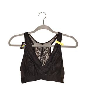 BALI NEW $44‎ Comfort Revolution Comfy Glam Plunge Lace Bralette Black Medium